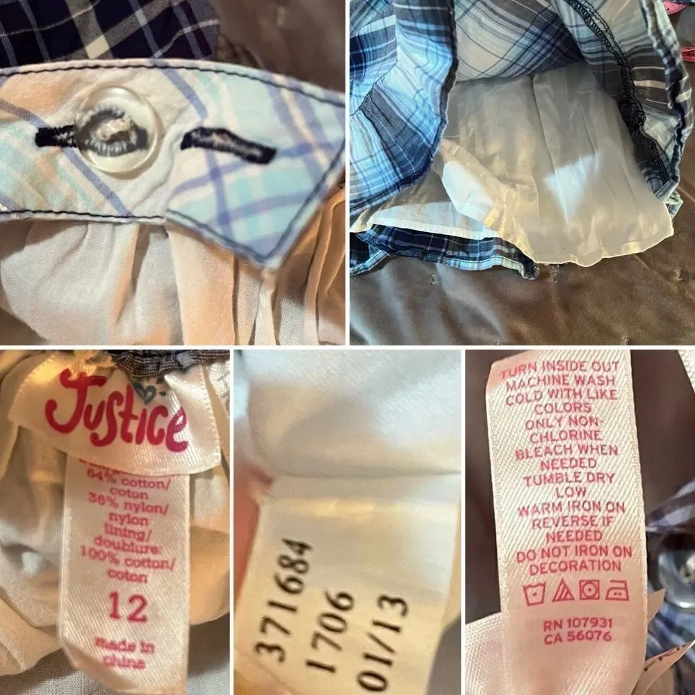 Justice Sequin Ruffle Blue Plaid Tank Top Silver Theead Trim Girls 12